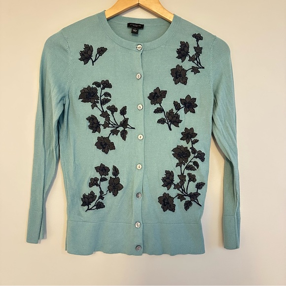 Ann Taylor Factory, Floral Cardigan, Teal and Black, Women's Size Small - Picture 1 of 9